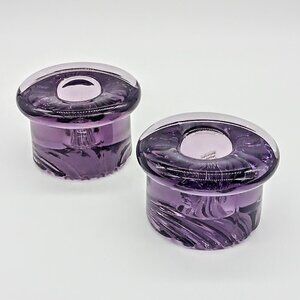 Vintage Bohemia Glass Amethyst Purple Taper Candle Holders (2)
